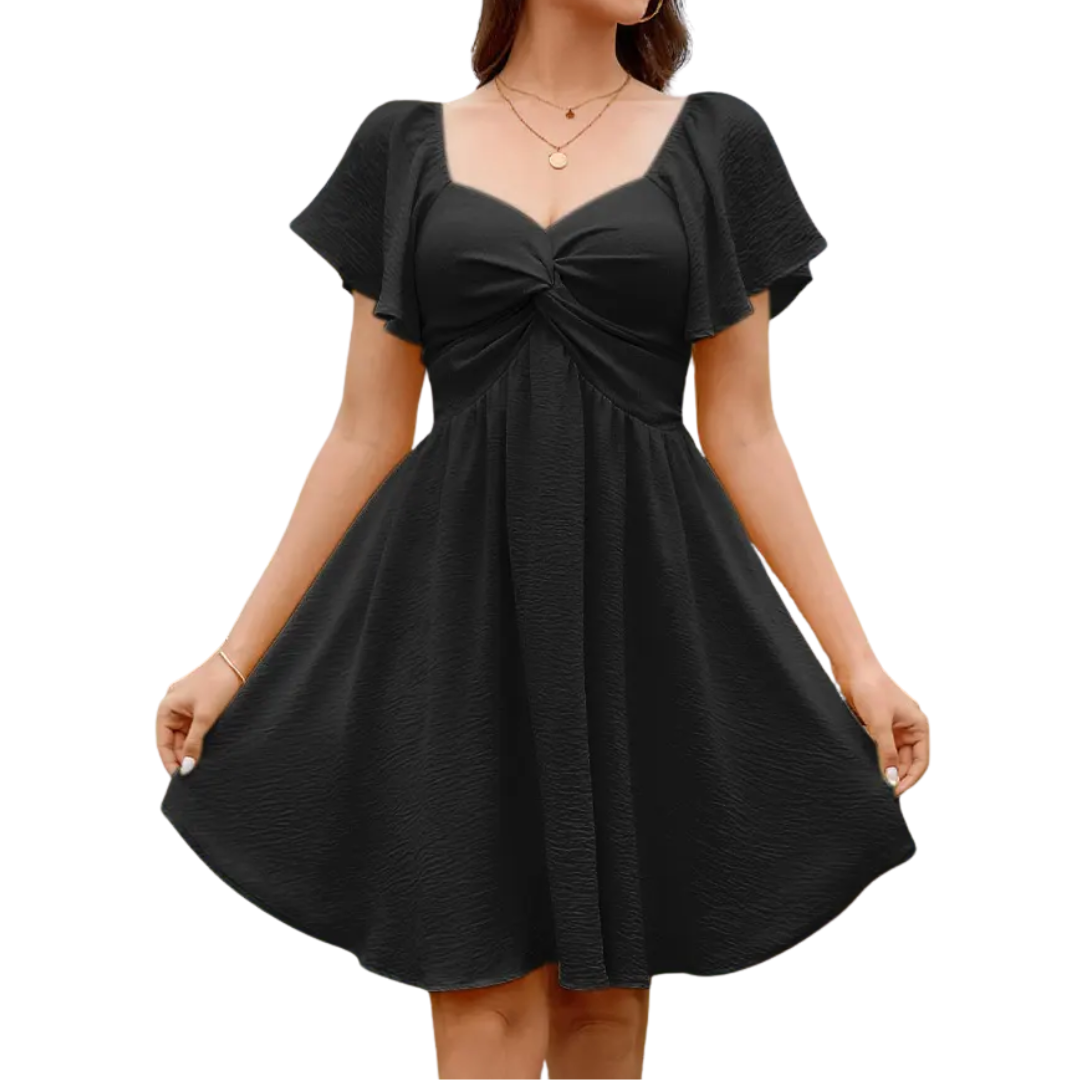 FLAVIA™ – Flutter Sleeve Tie-Back Mini Dress
