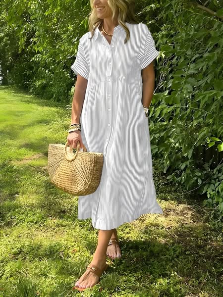 Isabelle | Striped Button-Front Midi Dress
